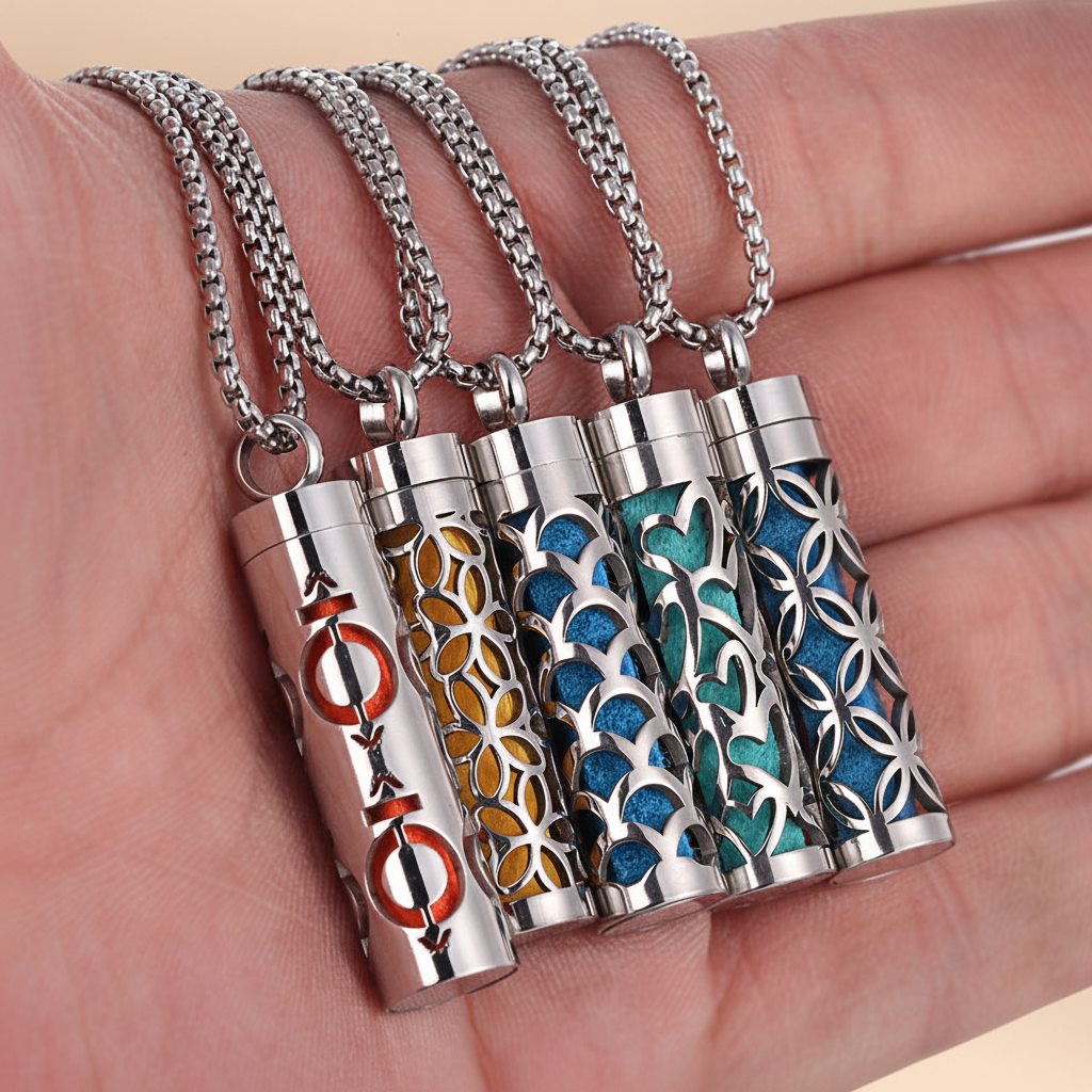 Cylinder Pendant Necklaces with Elegant Background